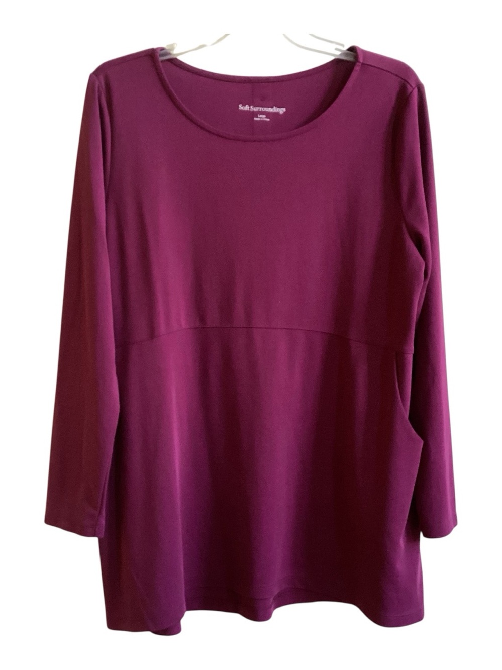 Soft Surroundings Button Back Pocket Tunic Top Berry Ladies size L